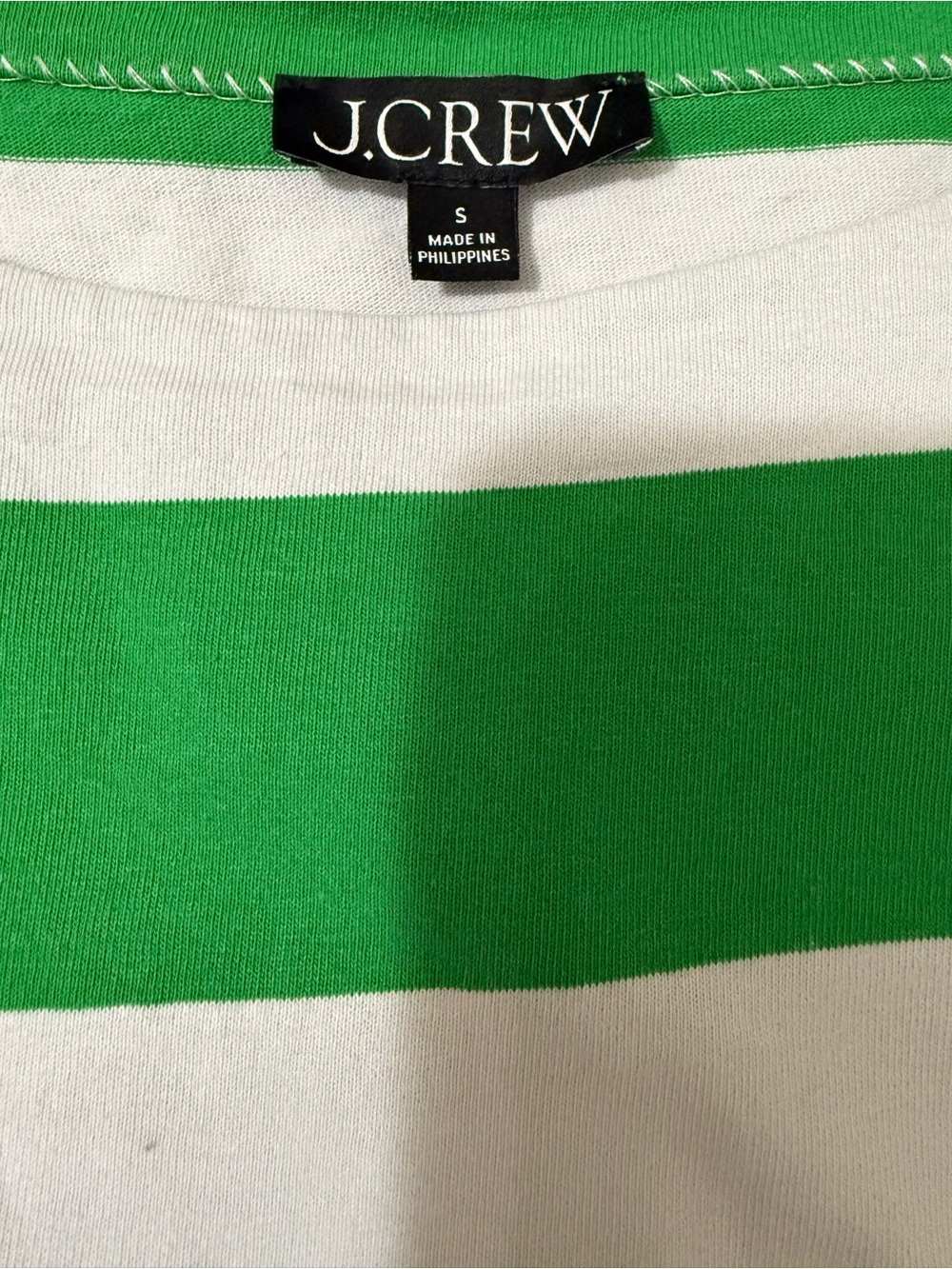 J. Crew White and Green Striped Boatneck Long Sleeve Top - Picture 2 of 5